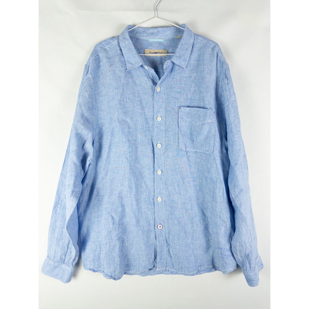 Tommy Bahama Linen Mens XL Light Blue Relax Coastal Resort Long Sleeve